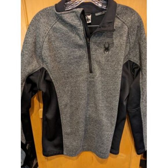 Spyder Jacket Men XL Gray 1/4‎ Zip Pullover Fleece Lining Pockets Embroidered - Picture 1 of 3